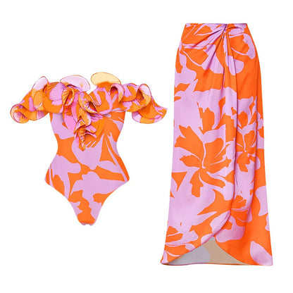 Good Talk About Hot Spring Wooden Ear Printed Swimsuit