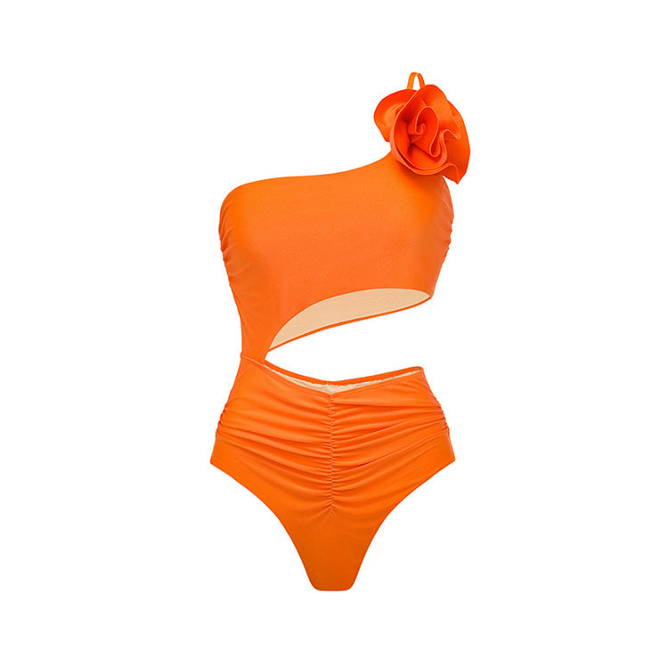 Oblique Shoulder Flower One-piece Swimsuit Suit Skirt Women's Swimsuit