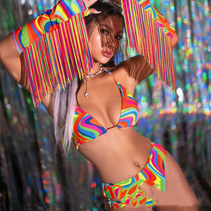 European And American Bikini Sexy Tassel Candy Color