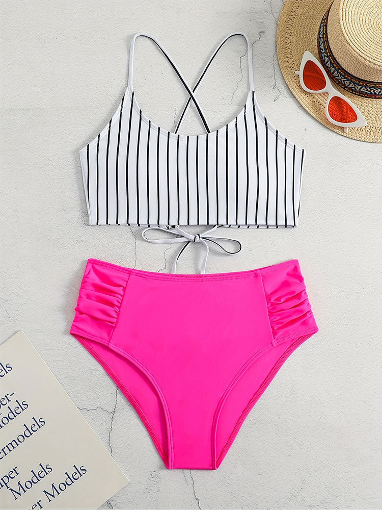 Striped Bikini Split Swimsuit For Women