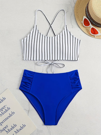 Striped Bikini Split Swimsuit For Women