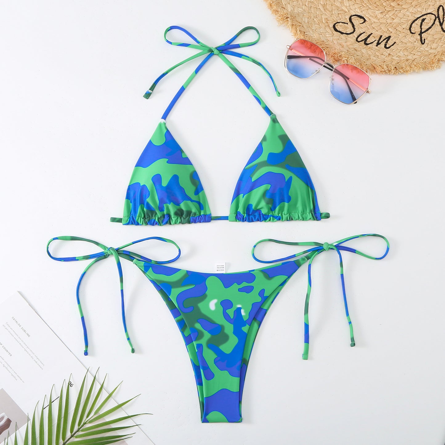 Ladies Split Contrast Color Sexy Lacing Triangle Bikini