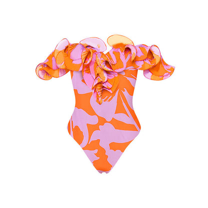 Good Talk About Hot Spring Wooden Ear Printed Swimsuit